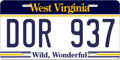 WV license plate DOR937