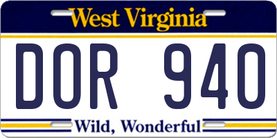 WV license plate DOR940