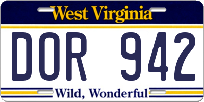 WV license plate DOR942