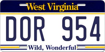 WV license plate DOR954