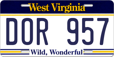 WV license plate DOR957