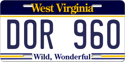 WV license plate DOR960