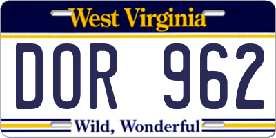 WV license plate DOR962