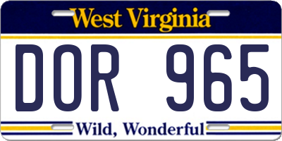 WV license plate DOR965