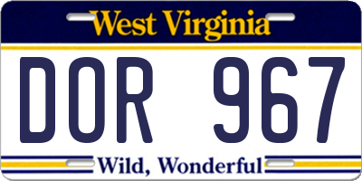 WV license plate DOR967
