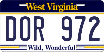 WV license plate DOR972