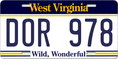 WV license plate DOR978