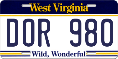WV license plate DOR980