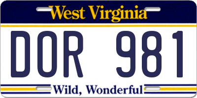 WV license plate DOR981
