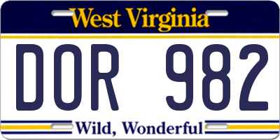 WV license plate DOR982
