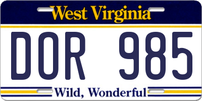 WV license plate DOR985