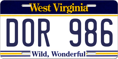 WV license plate DOR986
