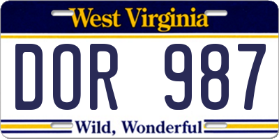 WV license plate DOR987
