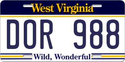 WV license plate DOR988