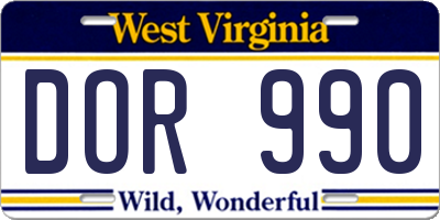 WV license plate DOR990
