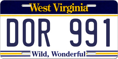 WV license plate DOR991
