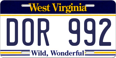 WV license plate DOR992
