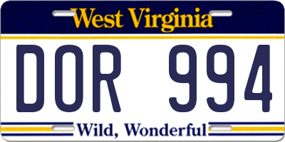 WV license plate DOR994