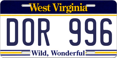 WV license plate DOR996