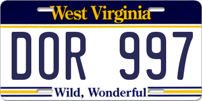 WV license plate DOR997