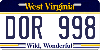 WV license plate DOR998