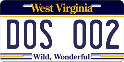WV license plate DOS002