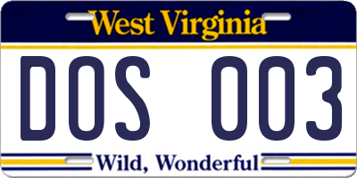 WV license plate DOS003