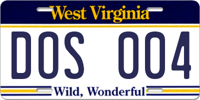 WV license plate DOS004