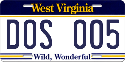 WV license plate DOS005