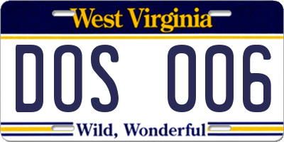 WV license plate DOS006
