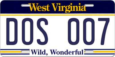 WV license plate DOS007