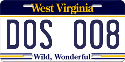 WV license plate DOS008