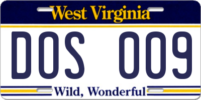 WV license plate DOS009