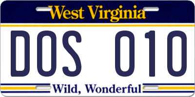 WV license plate DOS010