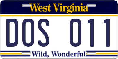 WV license plate DOS011