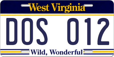 WV license plate DOS012