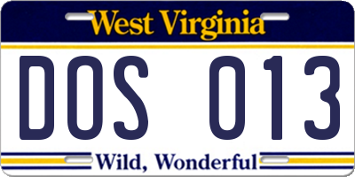 WV license plate DOS013