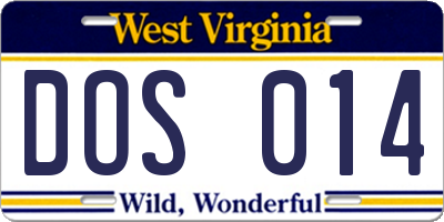WV license plate DOS014