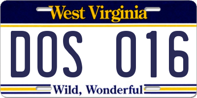 WV license plate DOS016