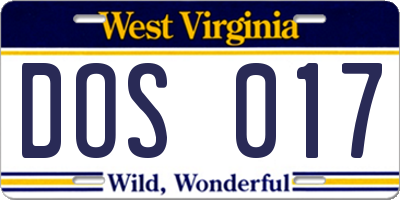 WV license plate DOS017