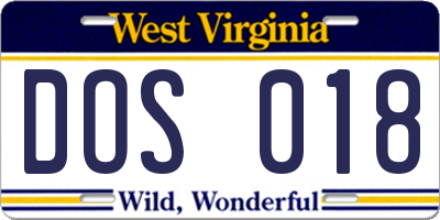 WV license plate DOS018