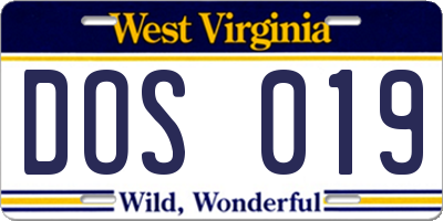 WV license plate DOS019
