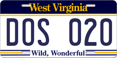 WV license plate DOS020