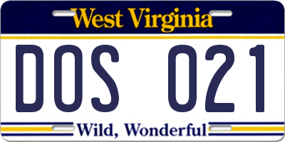 WV license plate DOS021