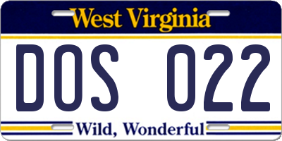 WV license plate DOS022