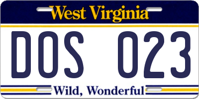 WV license plate DOS023