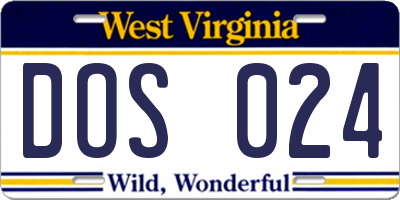 WV license plate DOS024