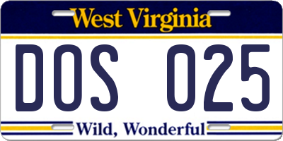 WV license plate DOS025