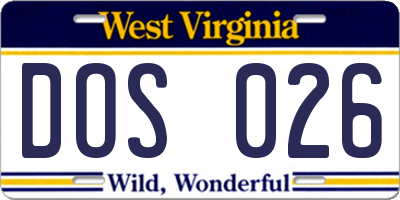 WV license plate DOS026