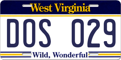 WV license plate DOS029